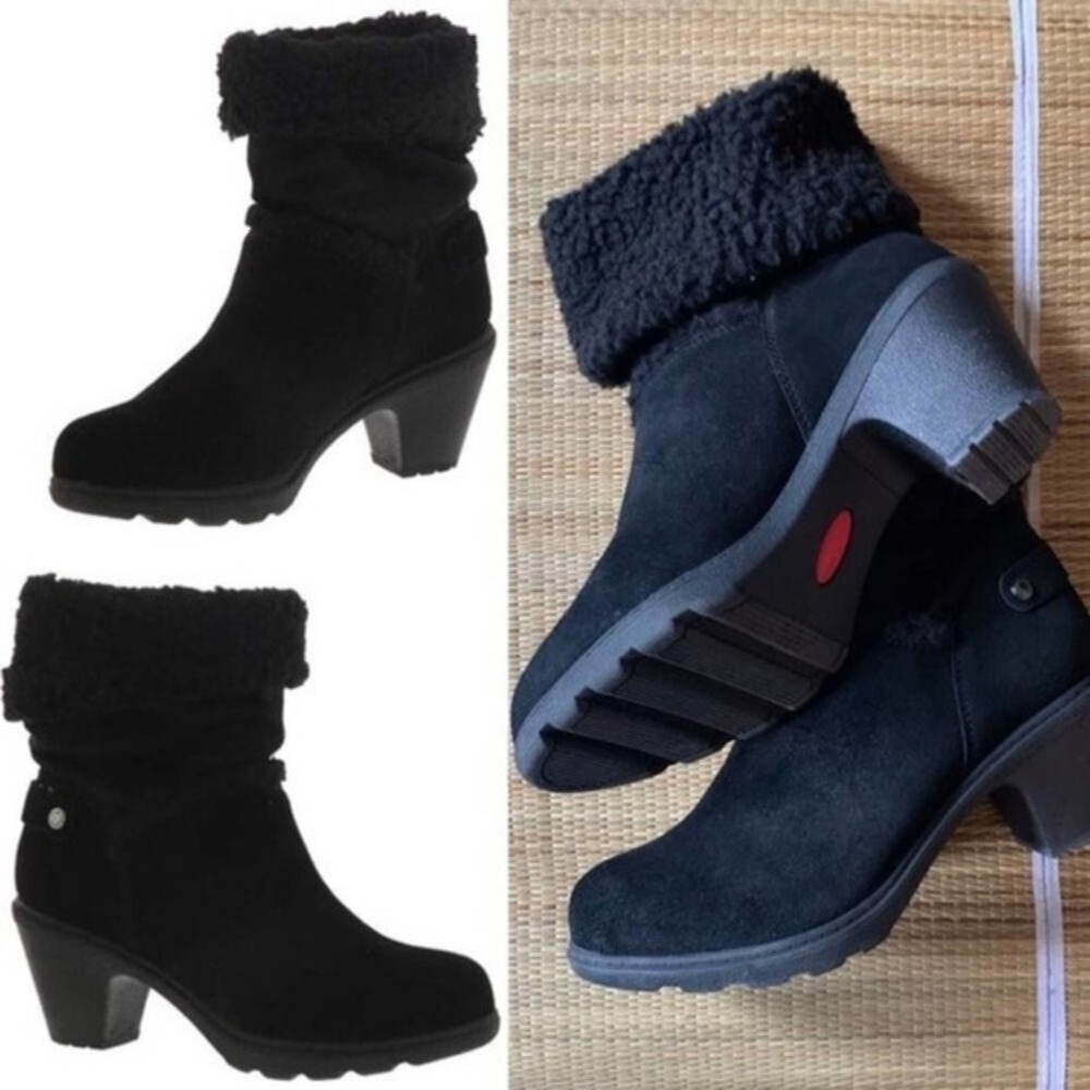 ANNE Klein sport harvest Black suede leather faux‎ fur lined booties size 11 New